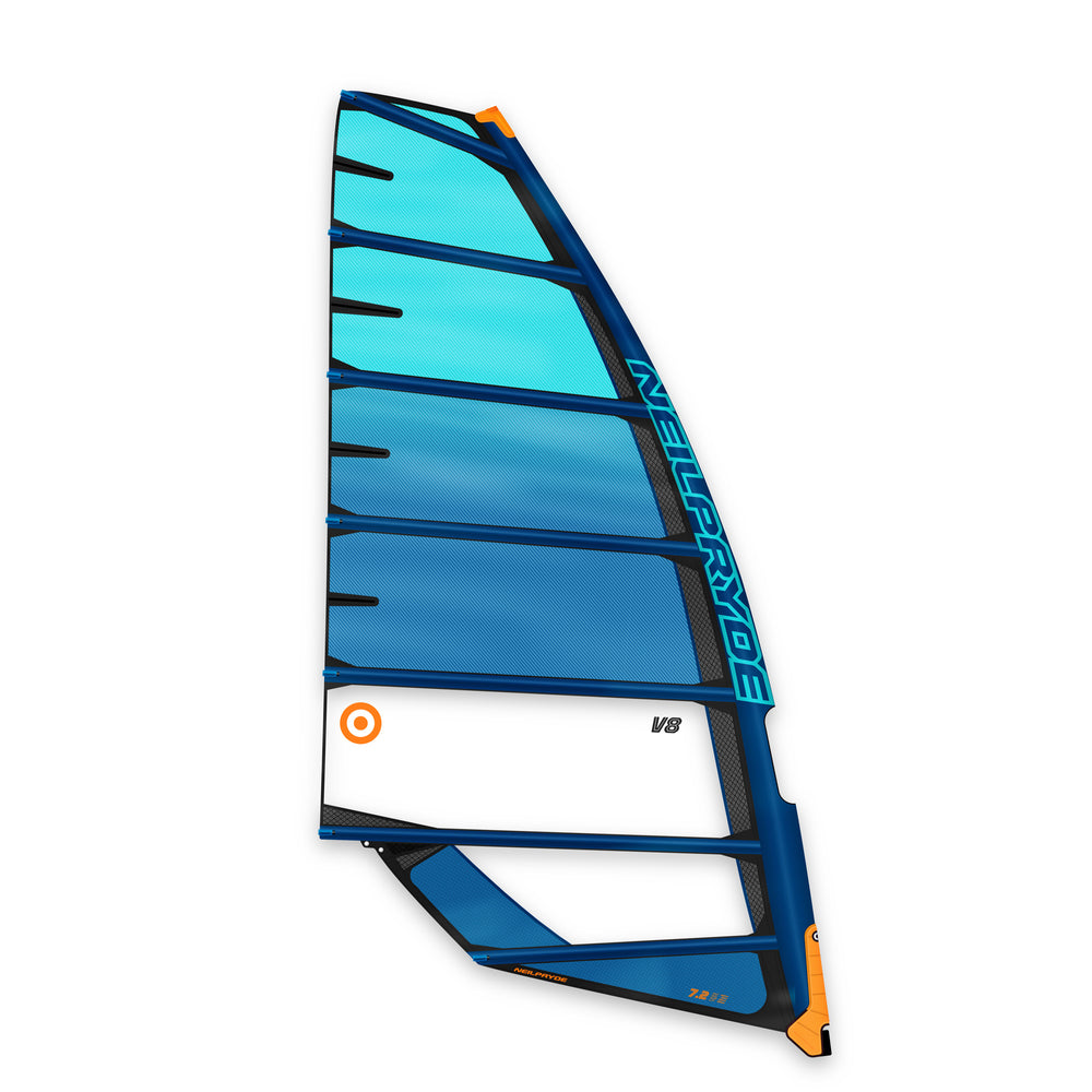 NEILPRYDE 24 V8 Twin Cam Freeride sail, ideal for fast freeriding with race sail performance. Lightweight, easy to rig and suitable for foil or fin windsurfing.