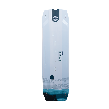 Cabrinha Stylus light wind kite board with wide outline and low rocker for early planing and maximum efficiency in light wind conditions.